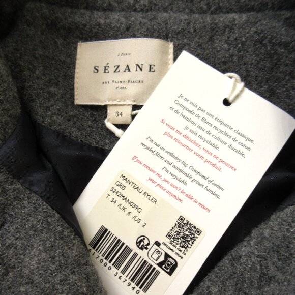 NWT Sezane Ryler in Grey Virgin Wool Bomber Jacket 34 / 2 - Picture 7 of 10